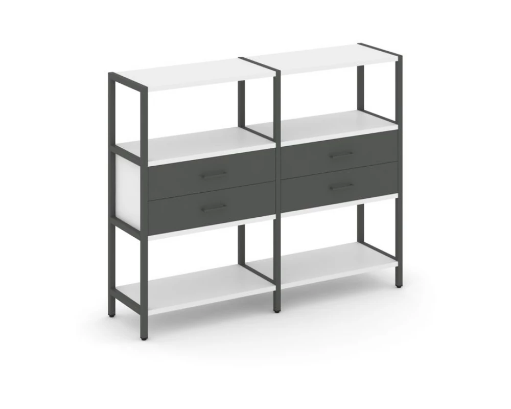 Двухсекционный стеллаж трехярусный с ящиками на одном ярусе 1590х400х1246 Shelf System