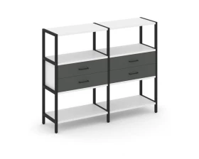 Двухсекционный стеллаж трехярусный с ящиками на одном ярусе 1590х400х1246 Shelf System images