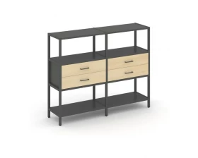 Двухсекционный стеллаж трехярусный с ящиками на одном ярусе 1590х400х1246 Shelf System images