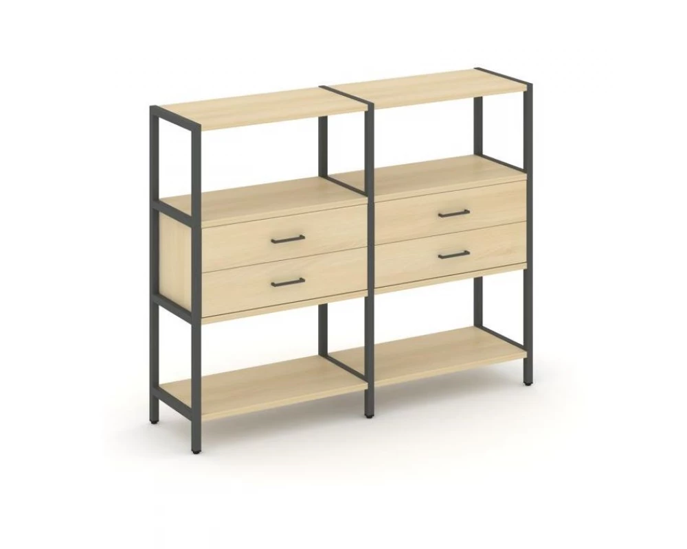 Двухсекционный стеллаж трехярусный с ящиками на одном ярусе 1590х400х1246 Shelf System