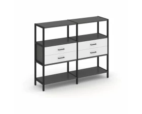 Двухсекционный стеллаж трехярусный с ящиками на одном ярусе 1590х400х1246 Shelf System images