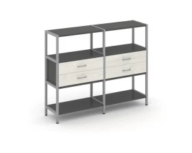 Двухсекционный стеллаж трехярусный с ящиками на одном ярусе 1590х400х1246 Shelf System images