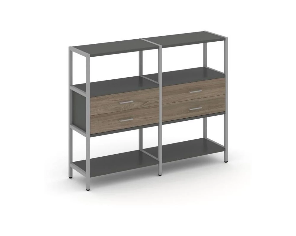 Двухсекционный стеллаж трехярусный с ящиками на одном ярусе 1590х400х1246 Shelf System