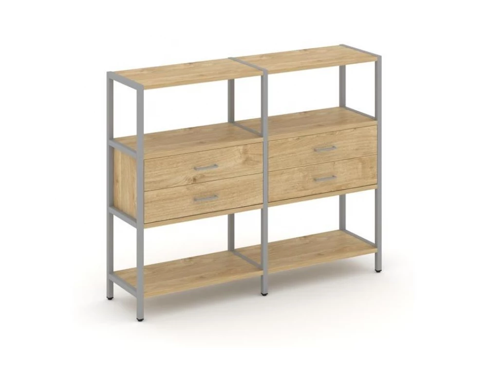 Двухсекционный стеллаж трехярусный с ящиками на одном ярусе 1590х400х1246 Shelf System