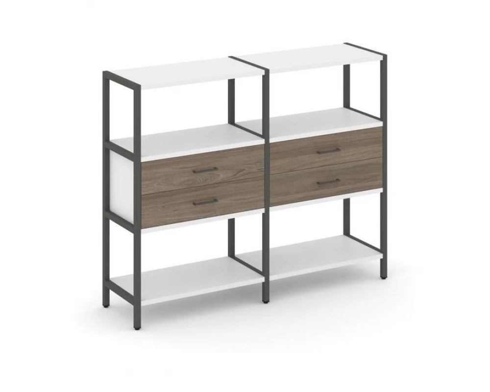Двухсекционный стеллаж трехярусный с ящиками на одном ярусе 1590х400х1246 Shelf System
