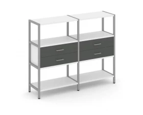 Двухсекционный стеллаж трехярусный с ящиками на одном ярусе 1590х400х1246 Shelf System images