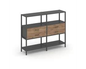 Двухсекционный стеллаж трехярусный с ящиками на одном ярусе 1590х400х1246 Shelf System images