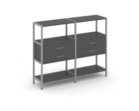 Двухсекционный стеллаж трехярусный с ящиками на одном ярусе 1590х400х1246 Shelf System images