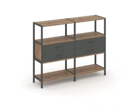 Двухсекционный стеллаж трехярусный с ящиками на одном ярусе 1590х400х1246 Shelf System images