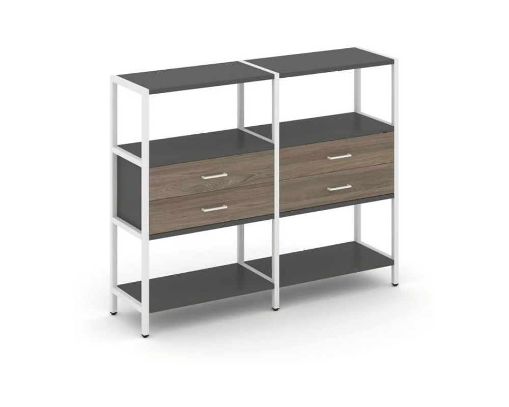 Двухсекционный стеллаж трехярусный с ящиками на одном ярусе 1590х400х1246 Shelf System