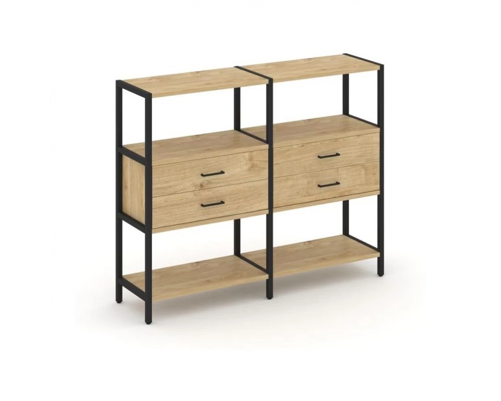 Двухсекционный стеллаж трехярусный с ящиками на одном ярусе 1590х400х1246 Shelf System