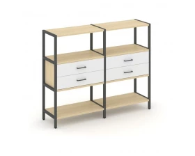 Двухсекционный стеллаж трехярусный с ящиками на одном ярусе 1590х400х1246 Shelf System images