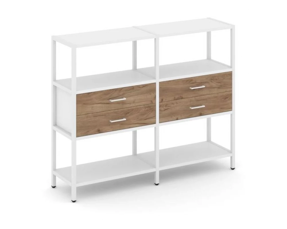 Двухсекционный стеллаж трехярусный с ящиками на одном ярусе 1590х400х1246 Shelf System