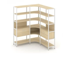 Трехсекционный угловой стеллаж пятиярусный с ящиками 1590х1590х1980 Shelf System images
