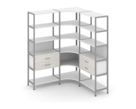 Трехсекционный угловой стеллаж пятиярусный с ящиками 1590х1590х1980 Shelf System images