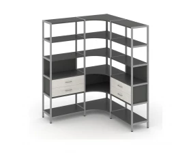 Трехсекционный угловой стеллаж пятиярусный с ящиками 1590х1590х1980 Shelf System images