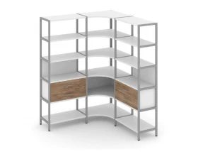 Трехсекционный угловой стеллаж пятиярусный с ящиками 1590х1590х1980 Shelf System images