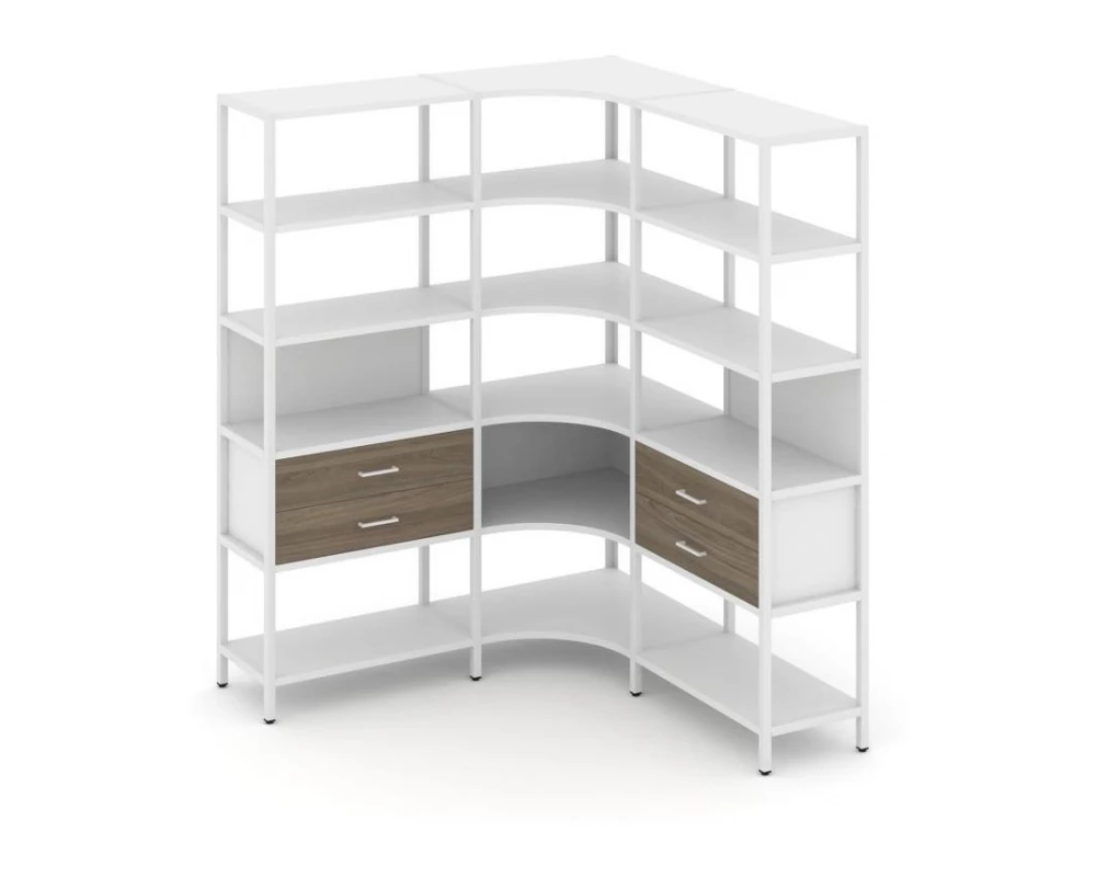 Трехсекционный угловой стеллаж пятиярусный с ящиками 1590х1590х1980 Shelf System