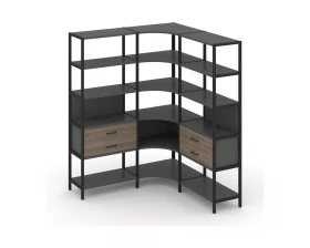 Трехсекционный угловой стеллаж пятиярусный с ящиками 1590х1590х1980 Shelf System images