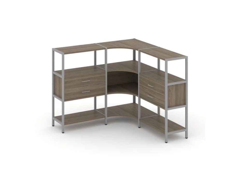 Трехсекционный угловой стеллаж трехярусный с ящиками 1590х1590х1246 Shelf System