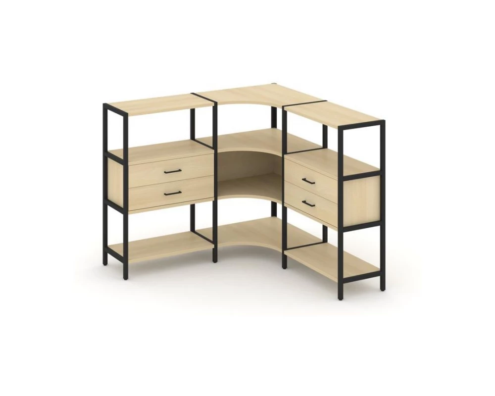 Трехсекционный угловой стеллаж трехярусный с ящиками 1590х1590х1246 Shelf System