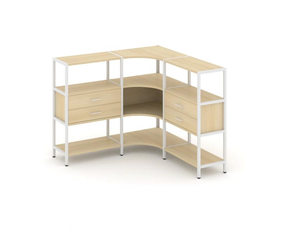 Трехсекционный угловой стеллаж трехярусный с ящиками 1590х1590х1246 Shelf System