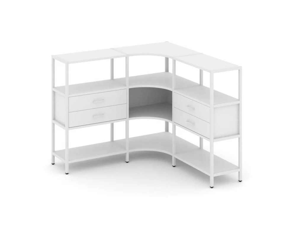 Трехсекционный угловой стеллаж трехярусный с ящиками 1590х1590х1246 Shelf System