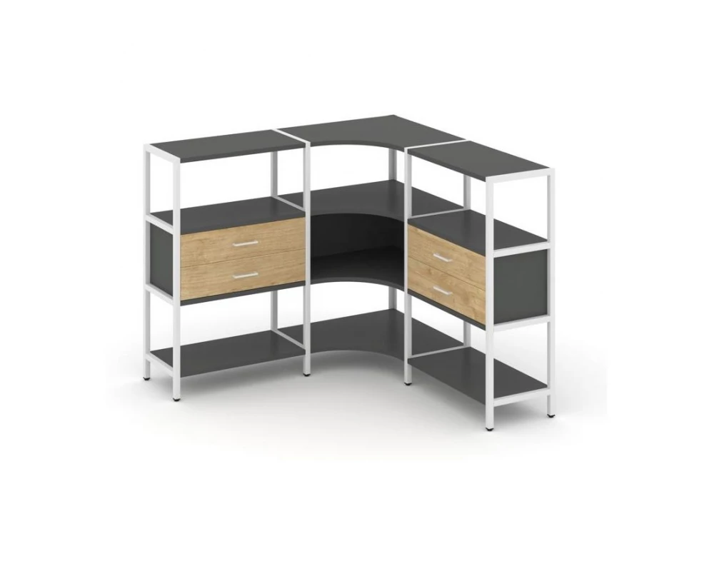 Трехсекционный угловой стеллаж трехярусный с ящиками 1590х1590х1246 Shelf System