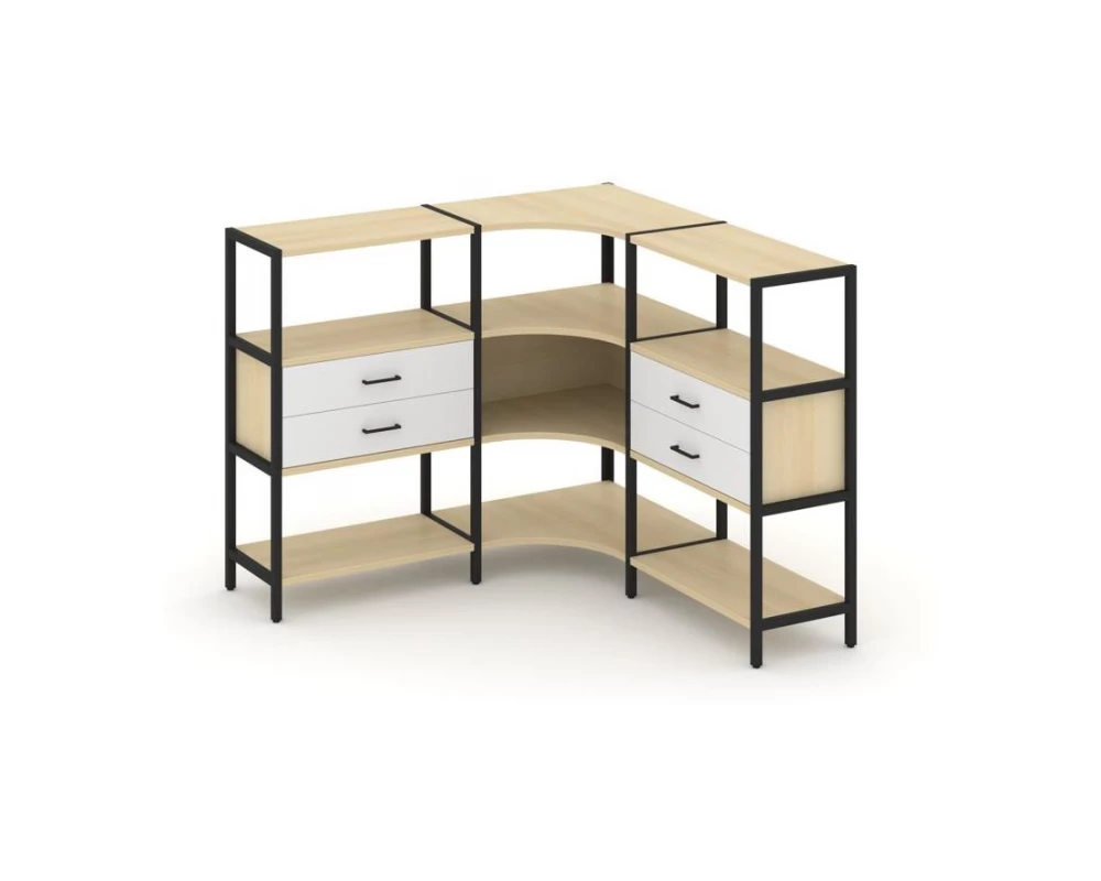 Трехсекционный угловой стеллаж трехярусный с ящиками 1590х1590х1246 Shelf System
