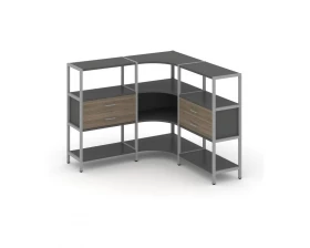 Трехсекционный угловой стеллаж трехярусный с ящиками 1590х1590х1246 Shelf System images
