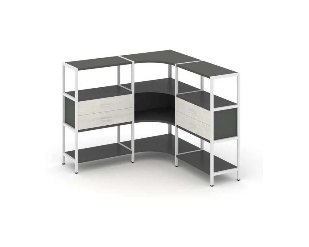 Трехсекционный угловой стеллаж трехярусный с ящиками 1590х1590х1246 Shelf System