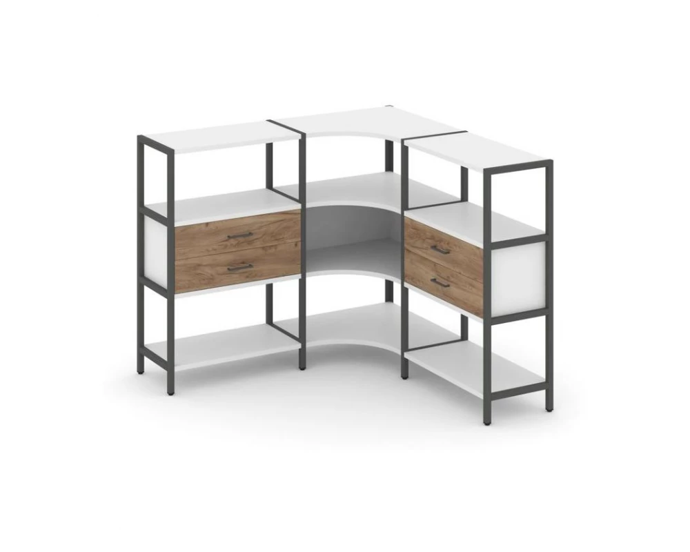 Трехсекционный угловой стеллаж трехярусный с ящиками 1590х1590х1246 Shelf System