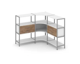 Трехсекционный угловой стеллаж трехярусный с ящиками 1590х1590х1246 Shelf System images
