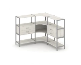 Трехсекционный угловой стеллаж трехярусный с ящиками 1590х1590х1246 Shelf System images