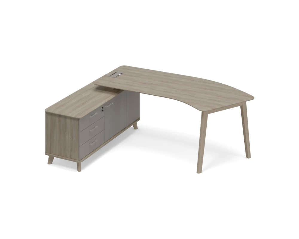 Стол руководителя эргономичный на опорной тумбе левый (тип 5) WOOD Time Wood