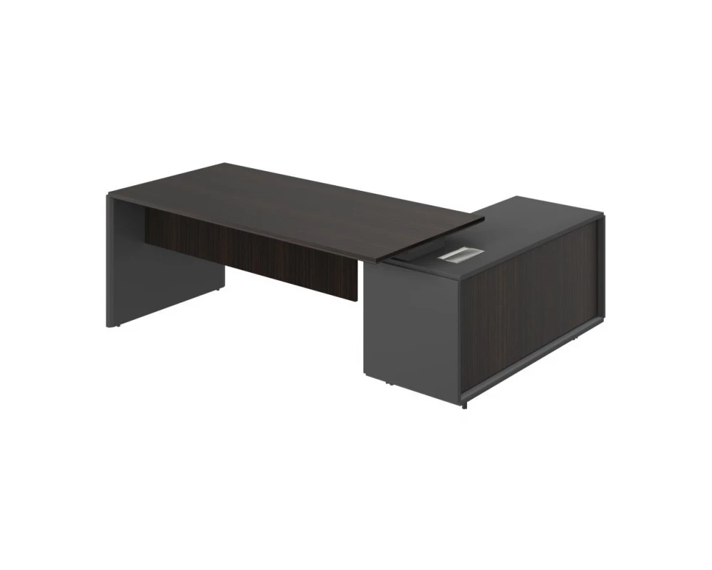 Стол с тумбой (3 двери) и новым блоком розеток L 220х167х76,3 Platinum Венге/Серый матовый