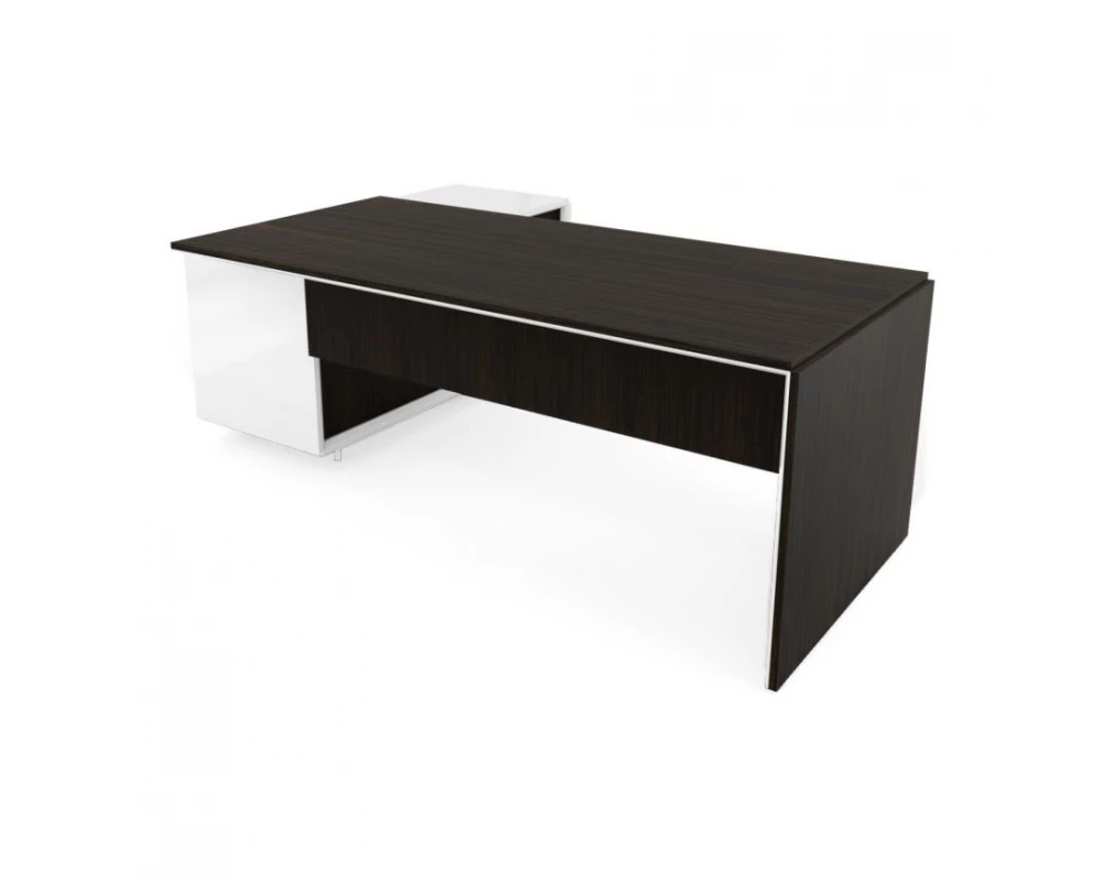 Стол с тумбой (3 ящика) без блока розеток R 220х167х76,3 Platinum Венге/Белый глянец